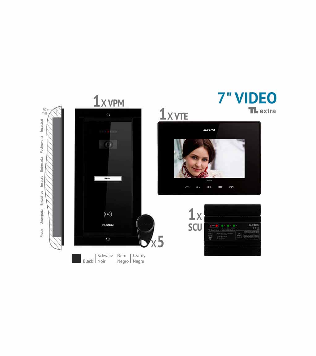 EXTRA 7” VIDEO KIT - 1 FAMILIE,  UNTERPUTZ AUßENEINHEIT, SCHWARZ