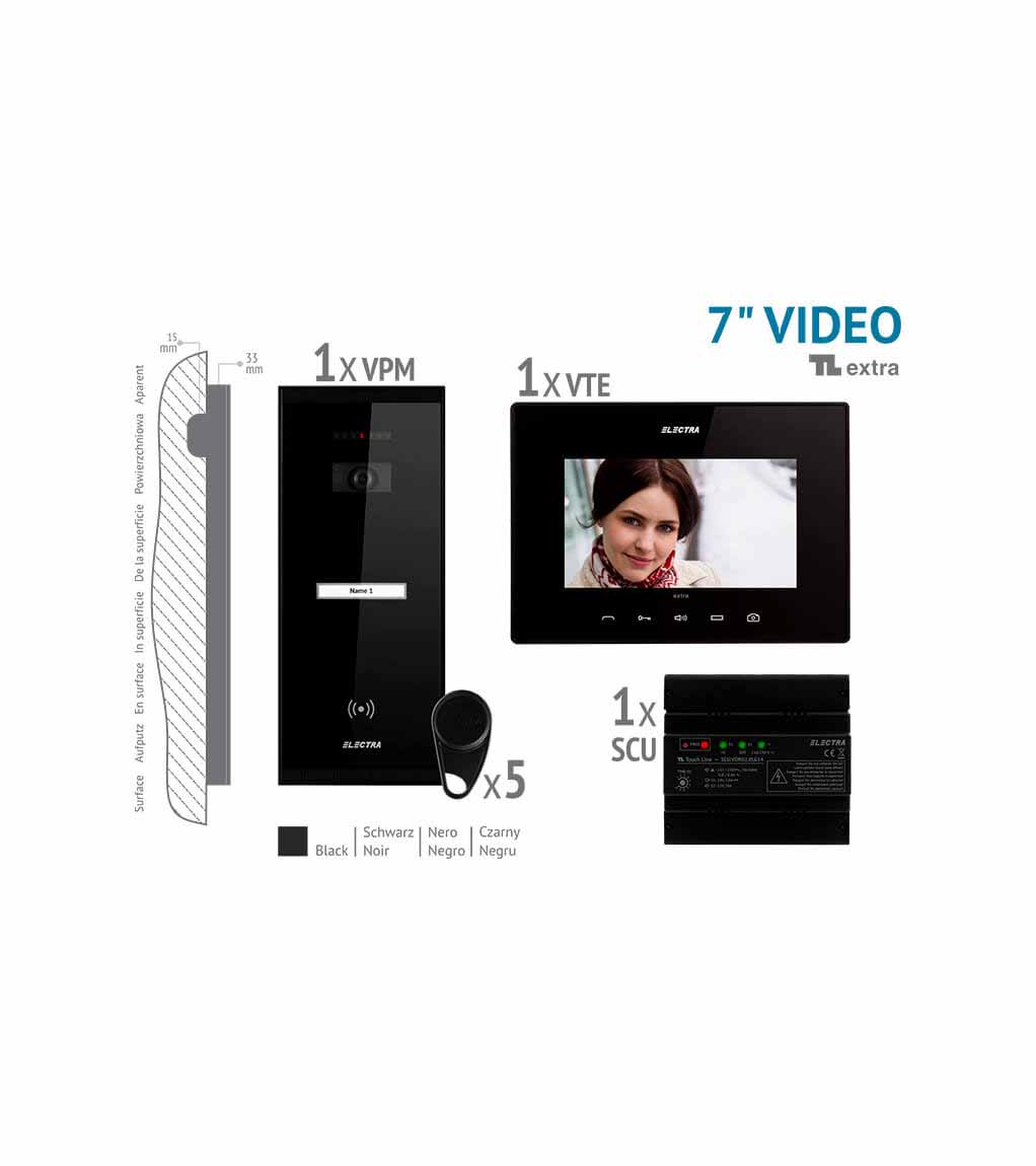 EXTRA 7” VIDEO KIT - 1 FAMILIE,  AUFPUTZ AUßENEINHEIT, SCHWARZ