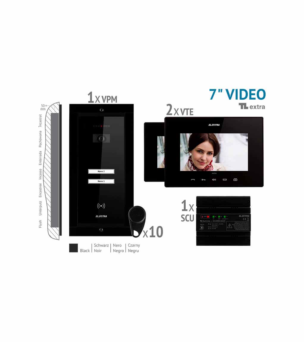 EXTRA 7” VIDEO KIT - 2 FAMILIEN,  UNTERPUTZ AUßENEINHEIT, SCHWARZ