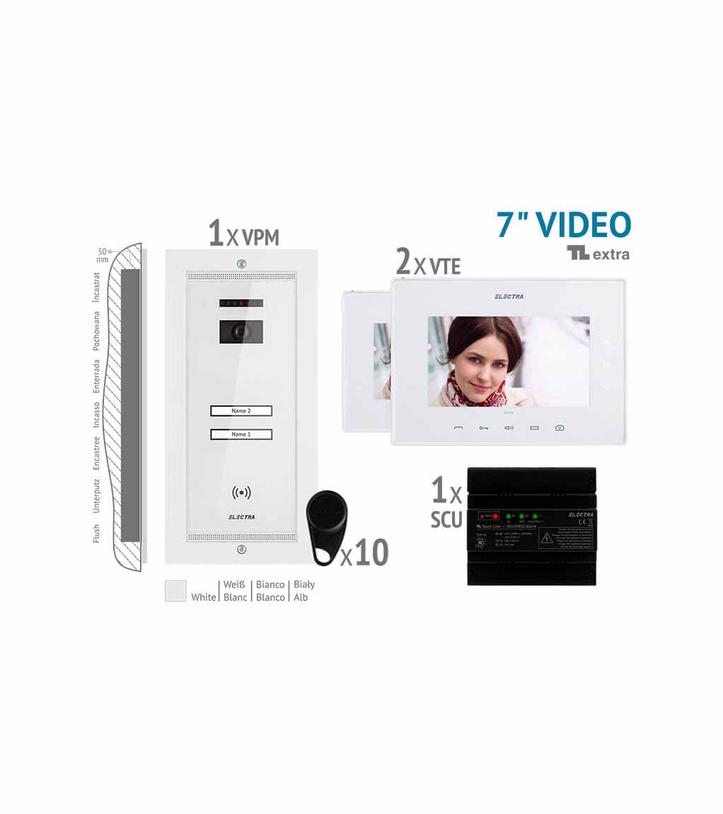 EXTRA 7” VIDEO KIT - 2 FAMILIEN,  UNTERPUTZ AUßENEINHEIT, WEIß