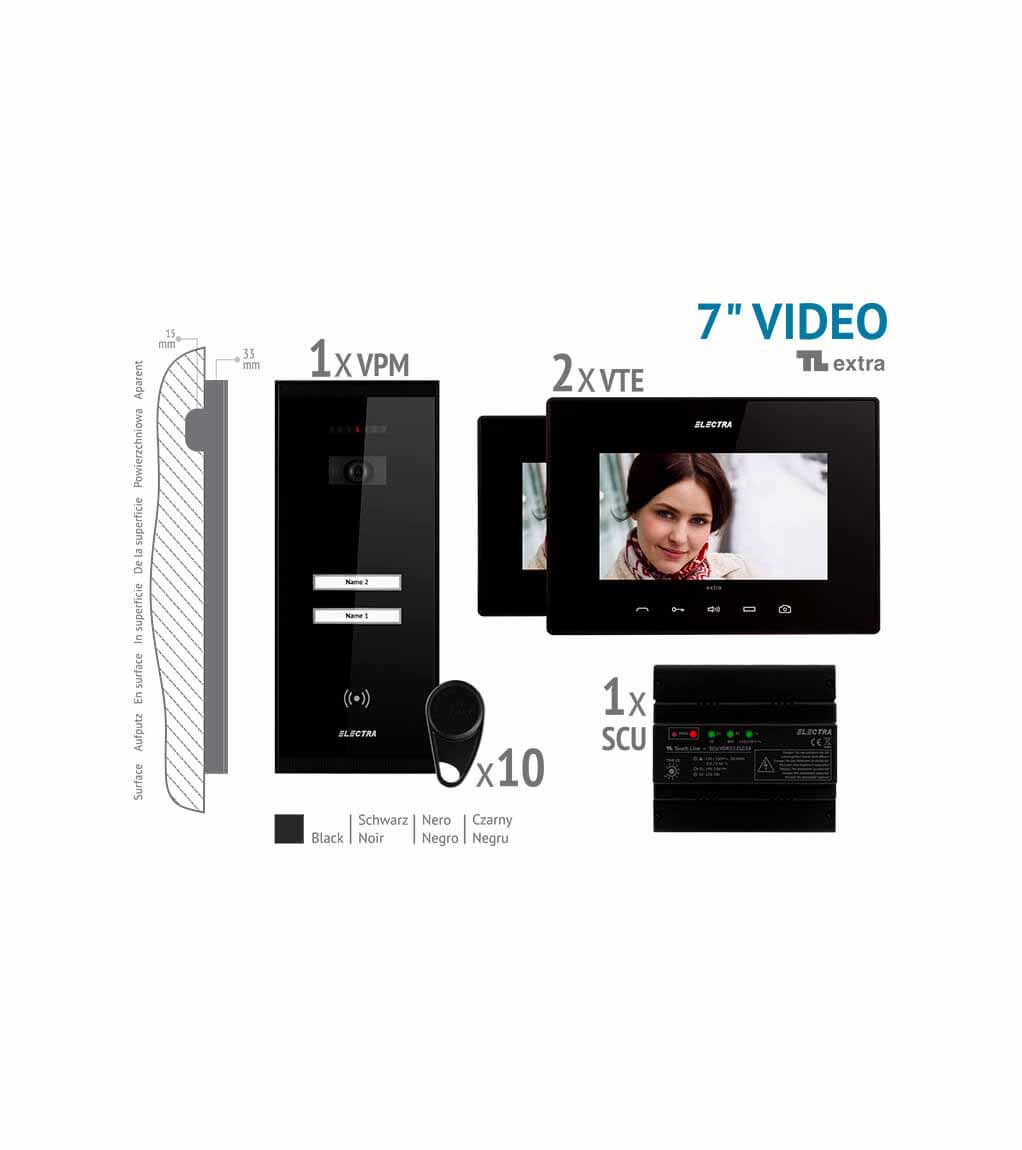 EXTRA 7” VIDEO KIT - 2 FAMILIEN,  AUFPUTZ AUßENEINHEIT, SCHWARZ
