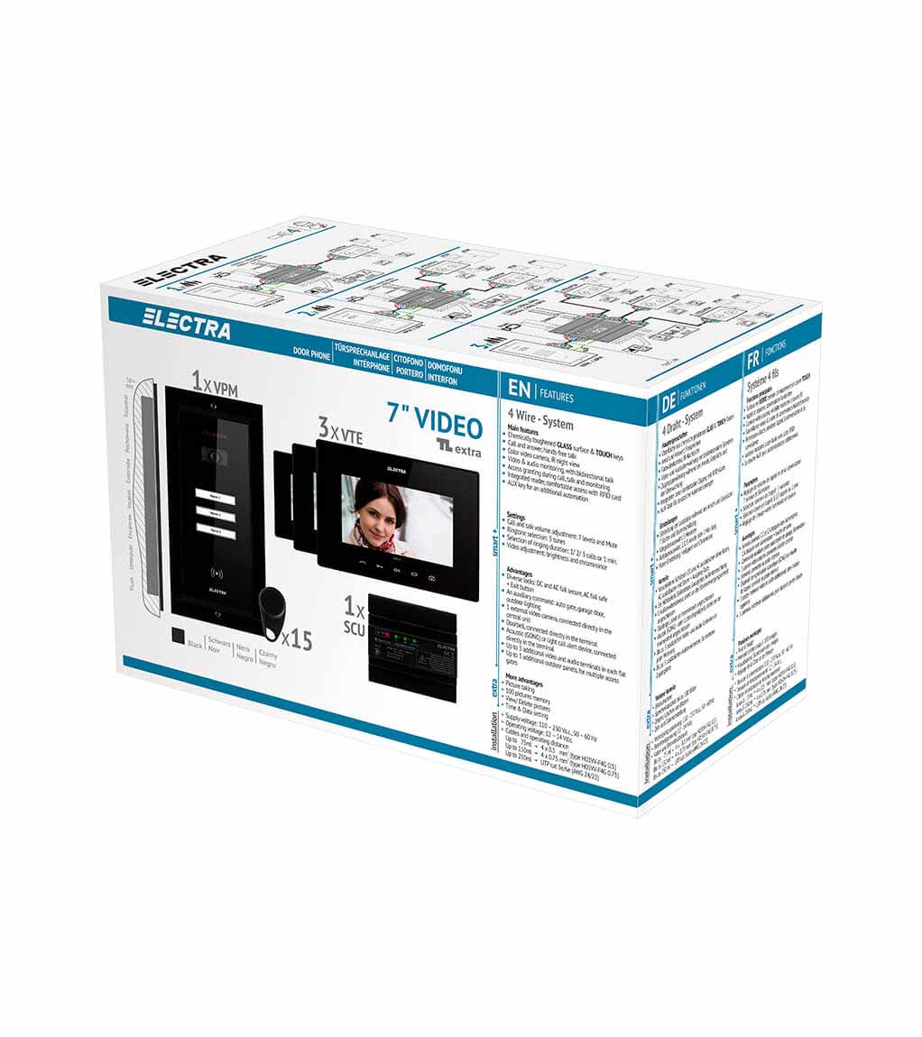 EXTRA 7” VIDEO KIT - 3 FAMILIEN,  UNTERPUTZ AUßENEINHEIT, SCHWARZ