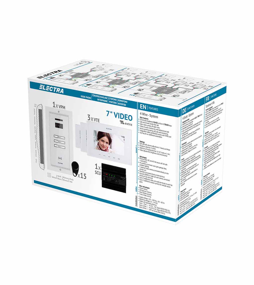 EXTRA 7” VIDEO KIT - 3 FAMILIEN,  UNTERPUTZ AUßENEINHEIT, WEIß