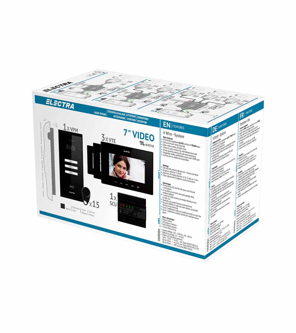 EXTRA 7” VIDEO KIT - 3 FAMILIEN,  AUFPUTZ AUßENEINHEIT, SCHWARZ