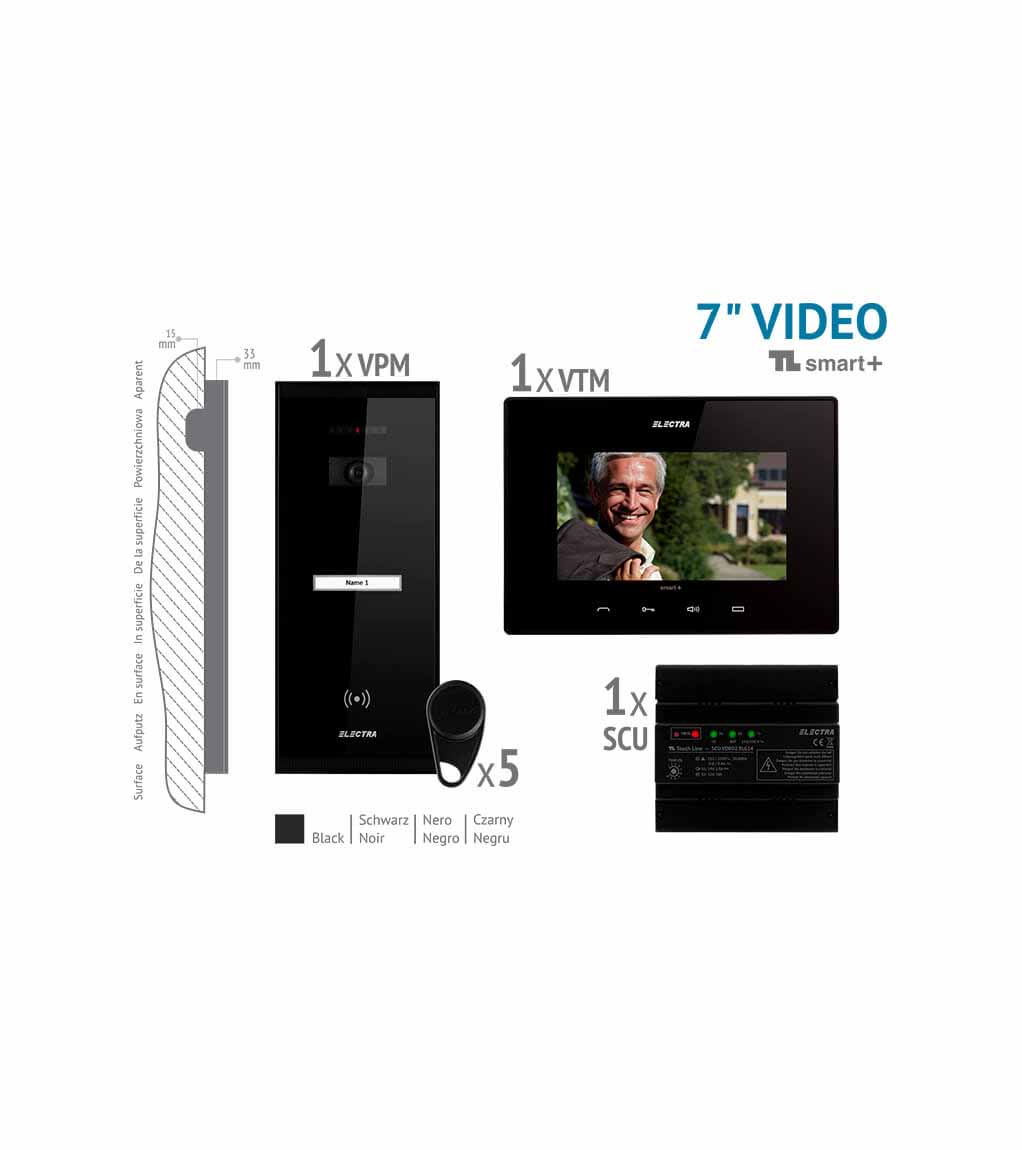 SMART+ 7” VIDEO KIT - 1 FAMILIE,  AUFPUTZ AUßENEINHEIT, SCHWARZ
