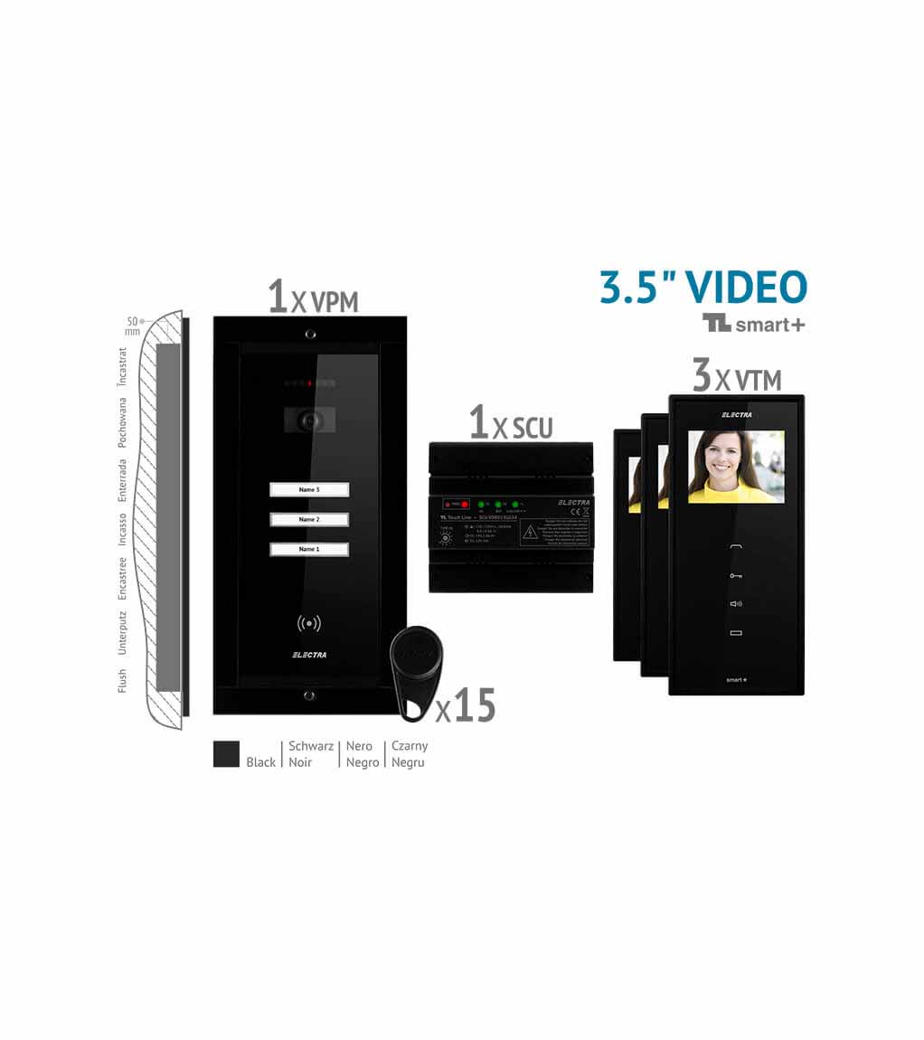SMART+ 3.5” VIDEO KIT - 3 FAMILIEN,  UNTERPUTZ AUßENEINHEIT, SCHWARZ