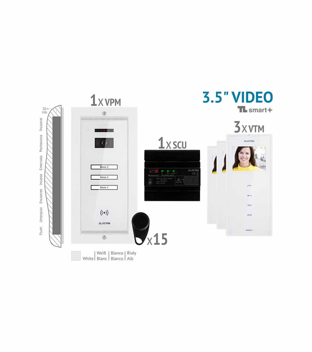 SMART+ 3.5” VIDEO KIT - 3 FAMILIEN,  UNTERPUTZ AUßENEINHEIT, WEIß