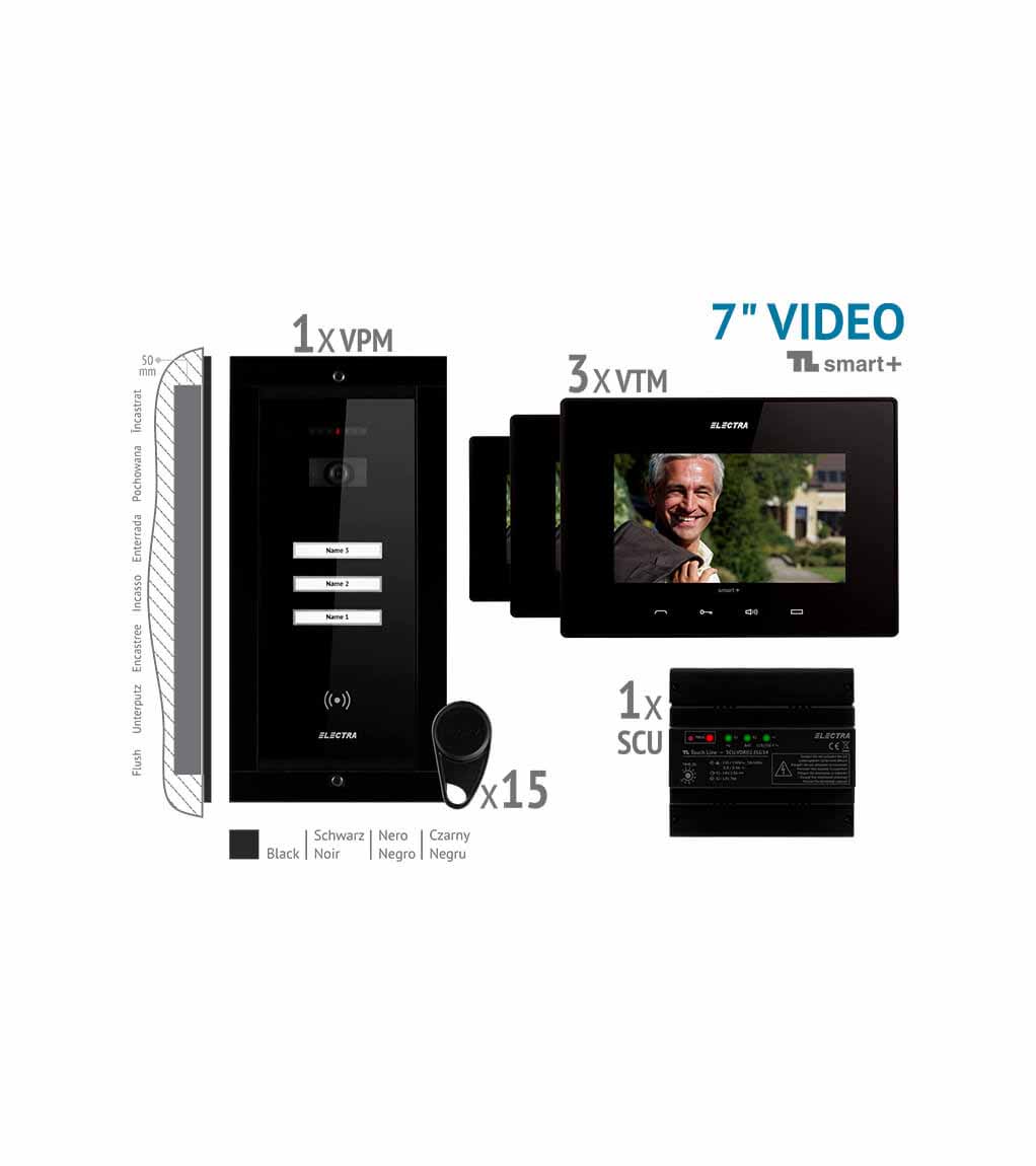 SMART+ 7” VIDEO KIT - 3 FAMILIEN,  UNTERPUTZ AUßENEINHEIT, SCHWARZ