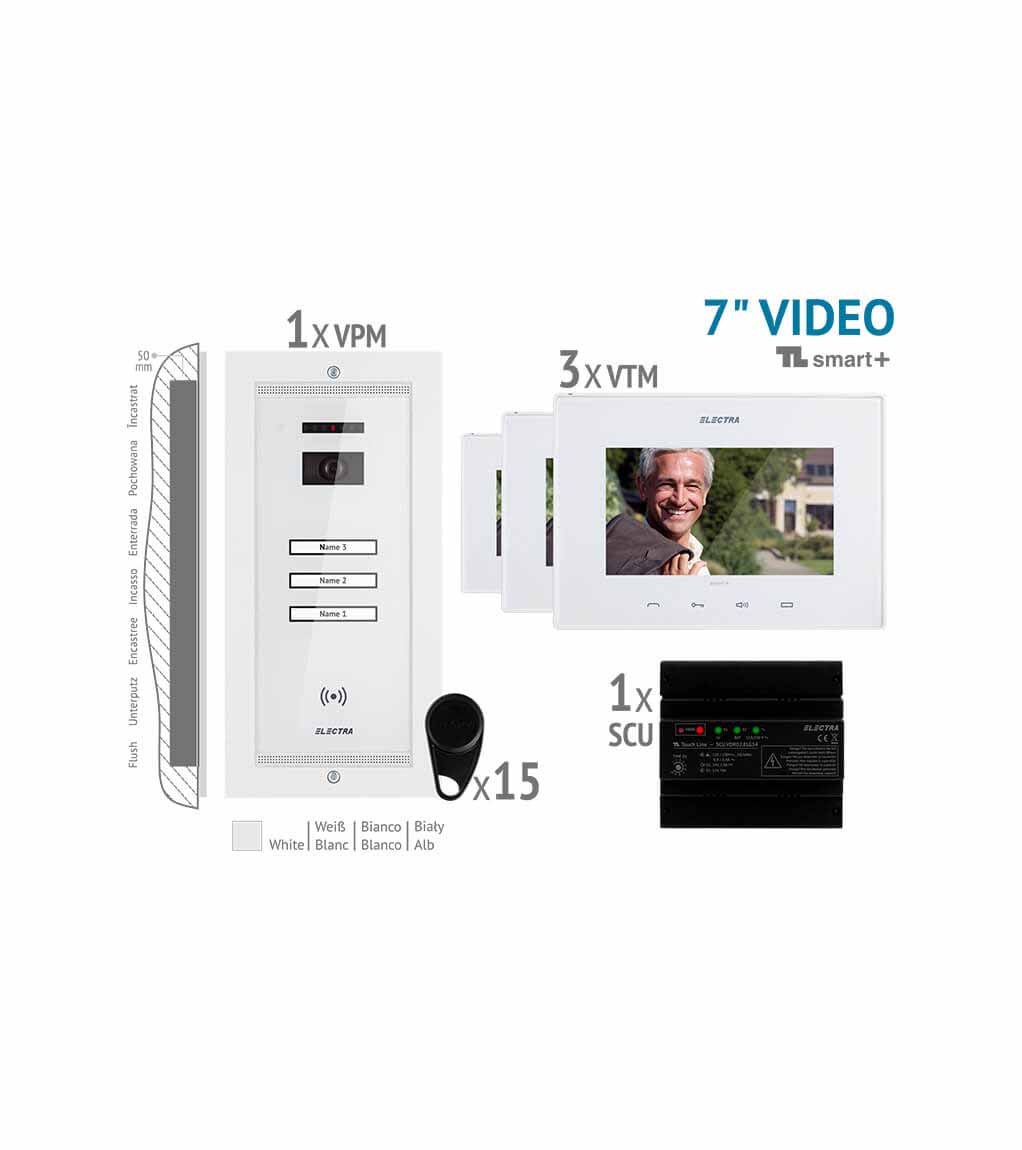 SMART+ 7” VIDEO KIT - 3 FAMILIEN,  UNTERPUTZ AUßENEINHEIT, WEIß