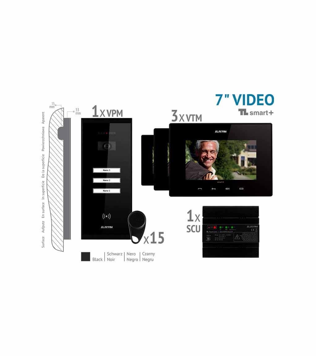 SMART+ 7” VIDEO KIT - 3 FAMILIEN,  AUFPUTZ AUßENEINHEIT, SCHWARZ